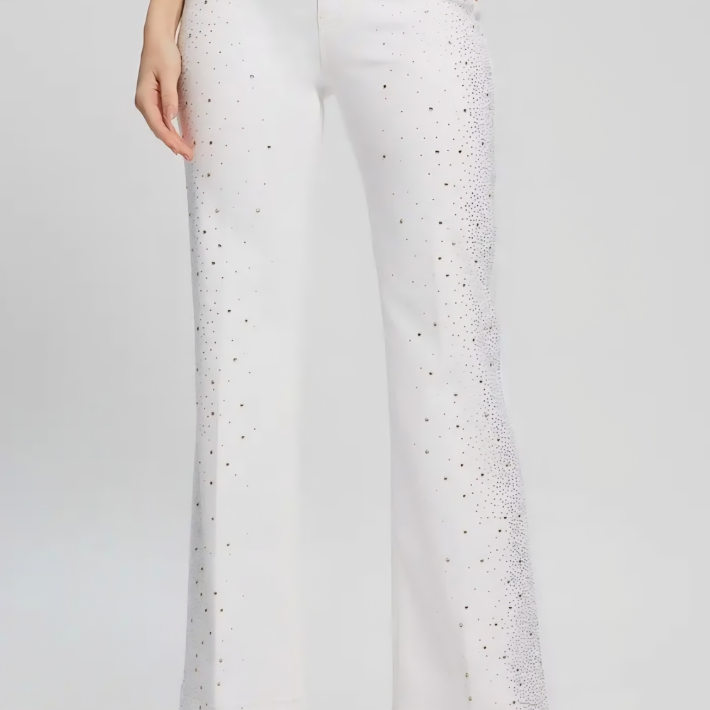 Guess Pure White 1981 Kick Flare Rhinestone Pants/Jeans
